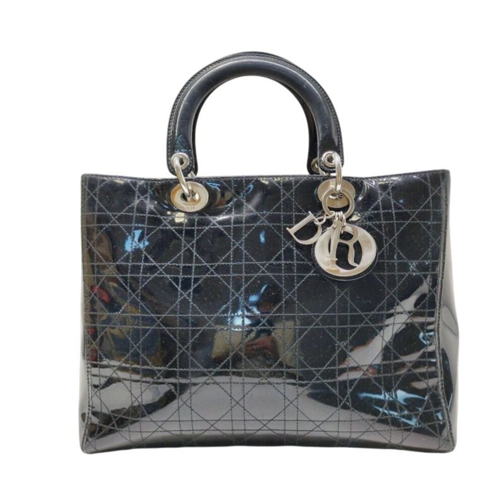 Christian Dior Black Patent Cannage Calfskin Large Lady Dior Bag EUC